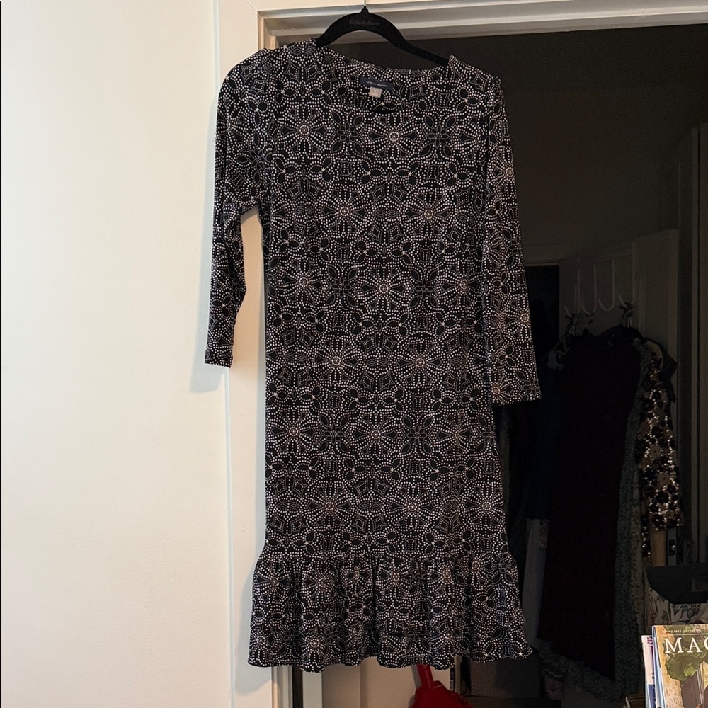 Tommy Hilfiger Black and White Floral Long Sleeve Dress